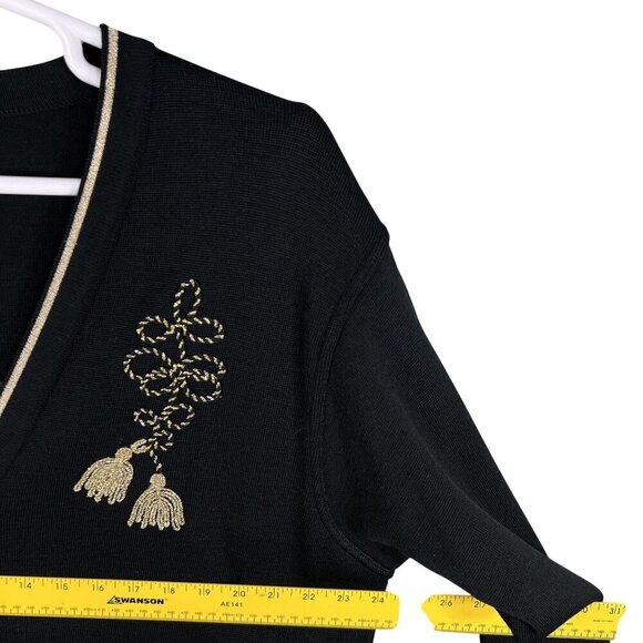 Talbots Womens XL Black Wool Cardigan Gold Embroidery Italy Made Button Up Artsy - Picture 9 of 16